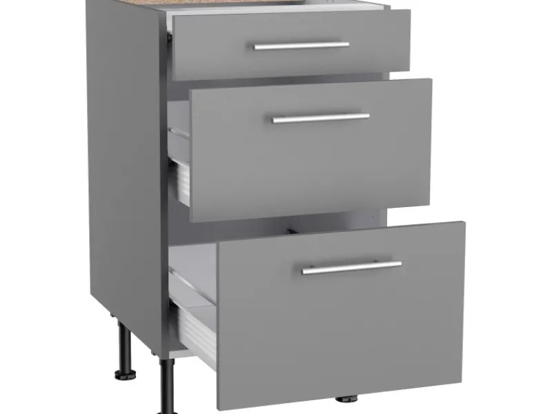 Optifit Küchenschränke<Küchen-Unterschrank mit 3 Auszügen Mats825 50cmx87cmx58,4cm Basaltgrau