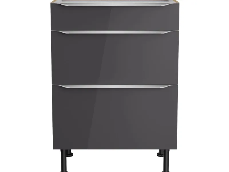 Optifit Küchen-Unterschrank mit 3 Auszügen Linus984 60 cm Anthrazit-Wildeiche< Küchenschränke