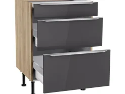 Optifit Küchen-Unterschrank mit 3 Auszügen Linus984 60 cm Anthrazit-Wildeiche< Küchenschränke