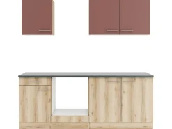Optifit Küchenzeile KPBL 2136OE-9+ o. E-Geräte Rostrot/Wildeiche Nb. 210cm< Herde