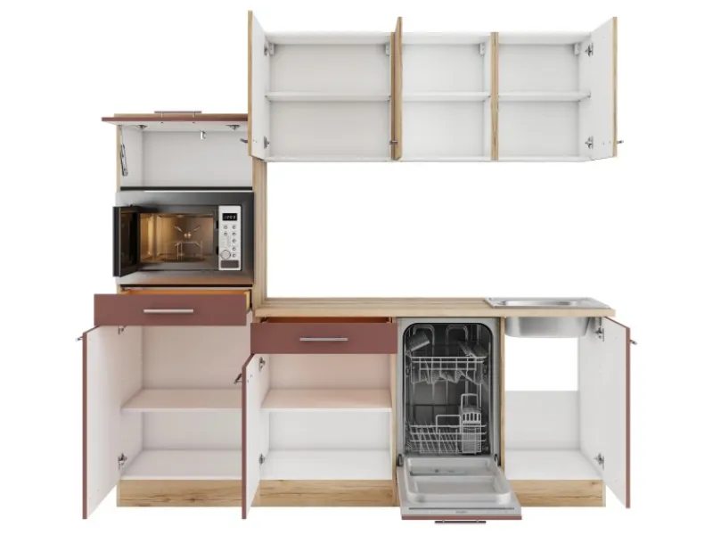 Optifit Pantryküchen|Einbauküchen<Küchenzeile KPLB 2181OE-9+ o. E-Geräte Wildeiche Nachb./Rostrot 210cm
