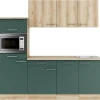 Optifit Küchenzeile KPLS 2181-9+ Liv.290/Sav.405 Wildeiche Nb./Steingrün 210cm< Winkelküchen