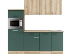 Optifit Küchenzeile KPLS 2181-9+ Liv.290/Sav.405 Wildeiche Nb./Steingrün 210cm< Winkelküchen
