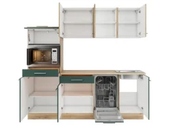 Optifit Küchenzeile KPLS 2181-9+ Liv.290/Sav.405 Wildeiche Nb./Steingrün 210cm< Winkelküchen