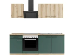 Hot Optifit Küchenzeile KPLS 2136OE-9+ Li/Sav o. E-Ger. Wildeiche Nb./Steingr. 210cm