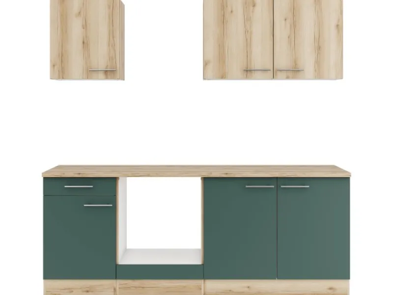 Hot Optifit Küchenzeile KPLS 2136OE-9+ Li/Sav o. E-Ger. Wildeiche Nb./Steingr. 210cm