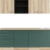 Optifit Küchenzeile KPLS 2199R-9+ Liv.290/Sav.405 Wildeiche Nb./Steingrün 210cm