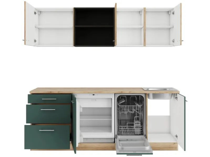 Sale Optifit Küchenzeile KPLS2199ROE-9+ Li/Sav o. E-Ger. Wildeiche Nb./Steingr. 210cm