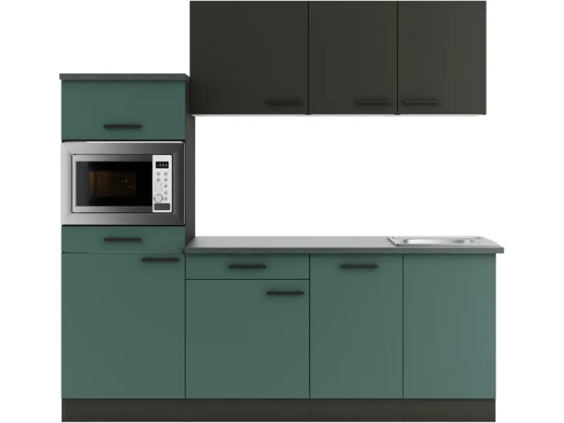 Optifit Küchenzeile KPMV 2181-9+ Madrid420/Verona405 Anthrazit/ Steingrün 210 cm< Winkelküchen