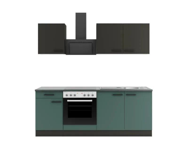 Optifit Herde|Kochfelder<Küchenzeile KPMV 2136-9+ Madrid420/Verona405 Anthrazit/ Steingrün 210 cm