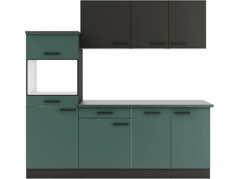 Optifit Küchenzeile KPMV 2181OE-9+ o. E-Geräte Anthrazit/Steingrün 210cm< Kochfelder