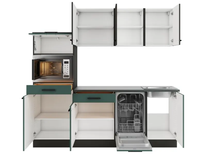 Optifit Küchenzeile KPMV 2181OE-9+ o. E-Geräte Anthrazit/Steingrün 210cm< Kochfelder