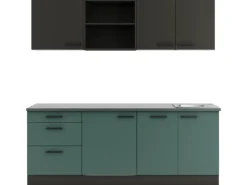 Optifit Küchenzeile KPMV 2199R-9+ Madrid420/Verona405 Anthrazit/Steingrün 210 cm< Winkelküchen