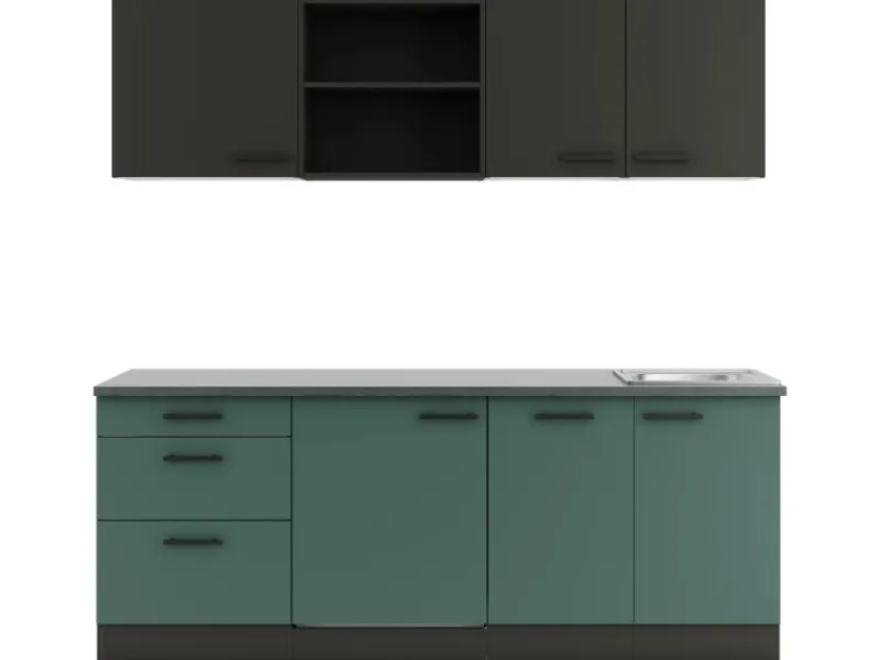 Optifit Küchenzeile KPMV 2199R-9+ Madrid420/Verona405 Anthrazit/Steingrün 210 cm< Winkelküchen