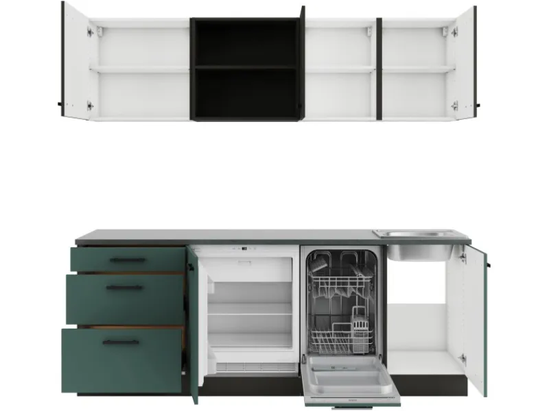 Optifit Küchenzeile KPMV 2199R-9+ Madrid420/Verona405 Anthrazit/Steingrün 210 cm< Winkelküchen