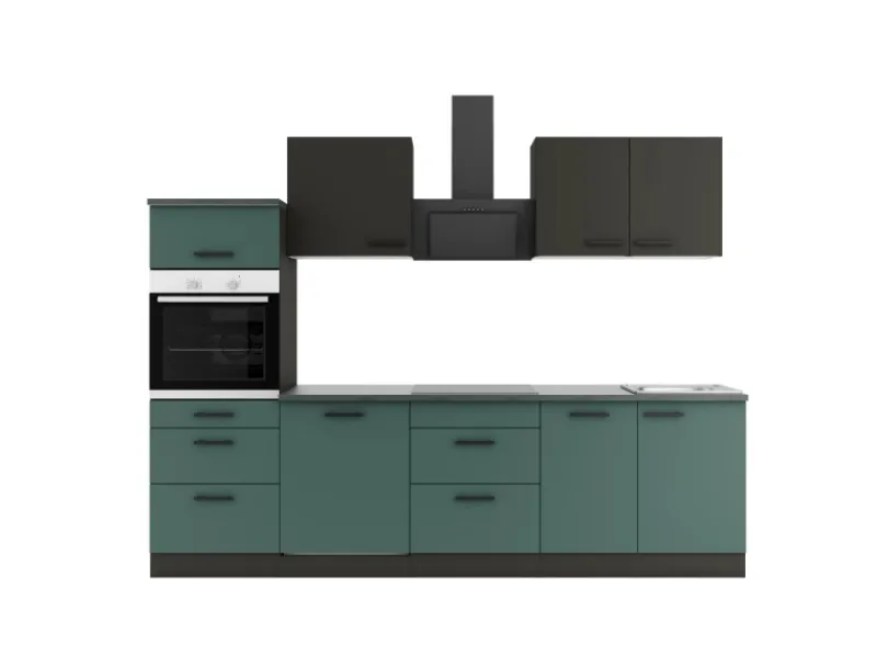 Optifit Kochfelder|Kühlschränke<Küchenzeile KPMV2789OE-9+ o. E-Geräte Anthrazit/Steingrün 270 cm