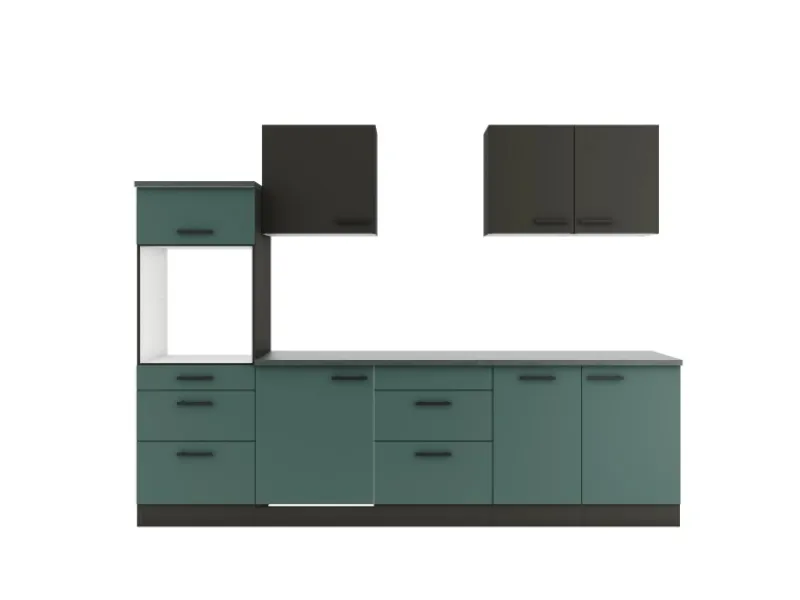 Optifit Kochfelder|Kühlschränke<Küchenzeile KPMV2789OE-9+ o. E-Geräte Anthrazit/Steingrün 270 cm