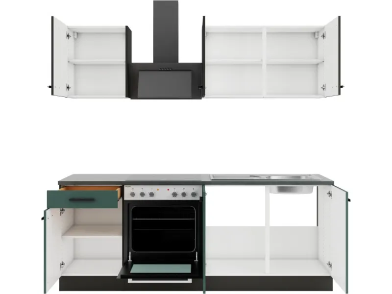 Online Optifit Küchenzeile KPMV2136OE-9+ o. E-Geräte Anthrazit/Steingrün 210 cm
