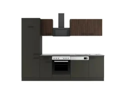Optifit Küchenzeile KPRM 2702OE-9+ Rim/Madr o. E-Ger. Rillen Nussb./Anthr. 270cm< Kühlschränke