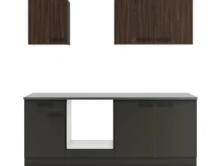 Optifit Kochfelder<Küchenzeile KPRM 2136OE-9+ Rim/Madr o. E-Ger. Rillen Nussb./Anthr. 210cm