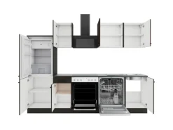 Optifit Küchenzeile KPRM 2742OE-9+ Rim/Madr o. E-Ger. Rillen Nussb./Anthr. 270cm< Kühlschränke