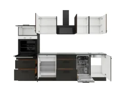 Optifit Einbauküchen<Küchenzeile KPRM 2789OE-9+ Rim/Madr o. E-Ger. Rillen Nussb./Anthr. 270cm