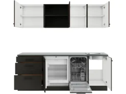 Optifit Einbauküchen<Küchenzeile KPRM2199ROE-9+ Rim/Madr o. E-Ger. Rillen Nussb./Anthr. 210cm
