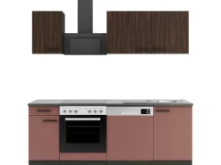 Optifit Herde|Kühlschränke<Küchenzeile KPRN2179OE-9+ Rim/Nizz o. E-Ger. Rillen Nussb./Rostrot 210cm