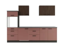 Optifit Küchenzeile KPRN2789OE-9+ Rim/Nizz o. E-Ger. Rillen Nussb./Rostrot 270cm< Einbauküchen