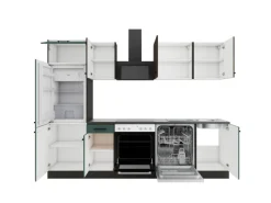 Optifit Kühlschränke|Einbauküchen<Küchenzeile KPRV2702OE-9+ Rim/Ver o. E-Ger. Rillen Nussb./Steingr. 270cm