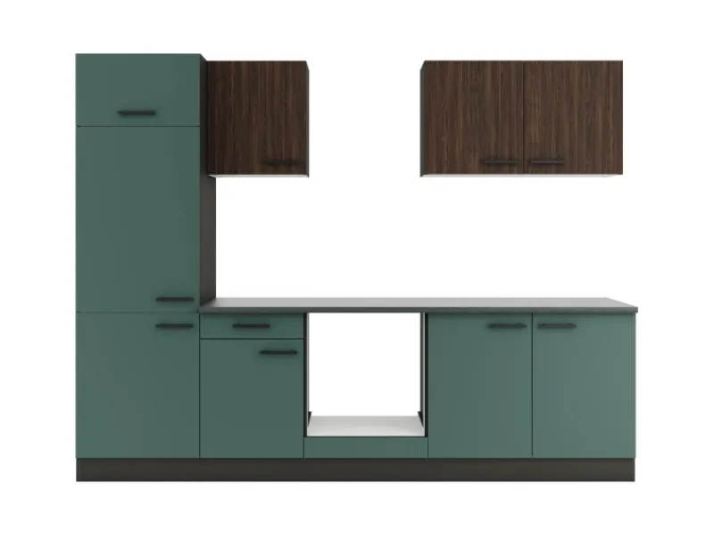 Optifit Küchenzeile KPRV2711OE-9+ Rim/Ver o. E-Ger. Rillen Nussb./Steingr. 270cm< Single-Küchen|Pantryküchen