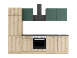 Optifit Küchenzeile KPSL 2711OE-9+ Sav/Li o. E-Ger. Steingr./Wildeiche Nb. 270cm< Herde|Kühlschränke