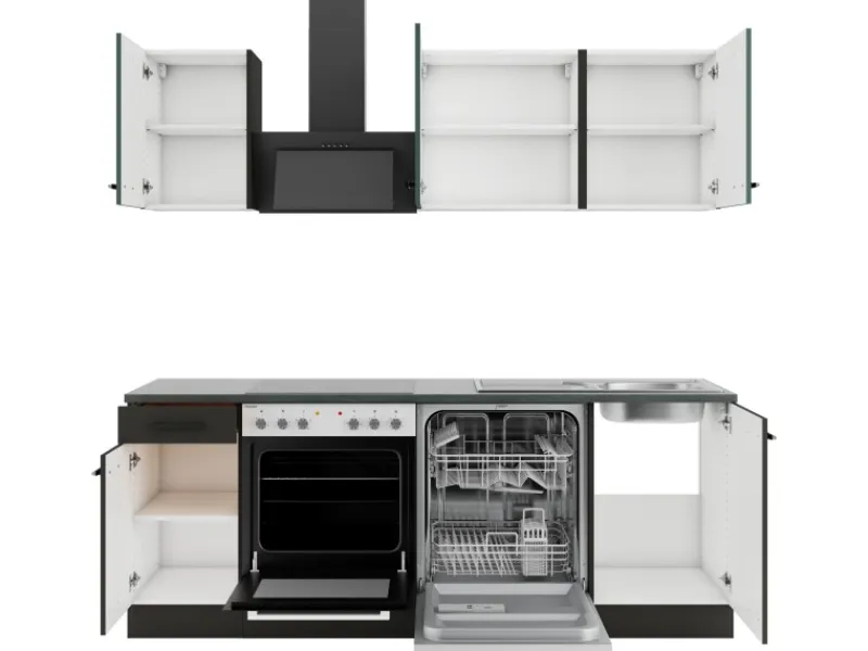 Discount Optifit Küchenzeile KPVM 2179OE-9+ o. E-Geräte Steingrün/Anthrazit 210cm