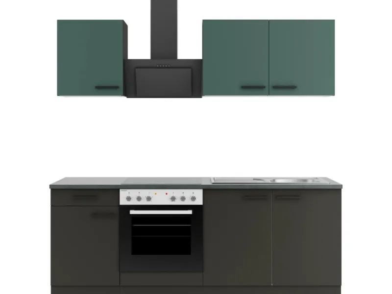 Discount Optifit Küchenzeile KPVM 2136OE-9+ o. E-Geräte Steingrün/Anthrazit 210 cm