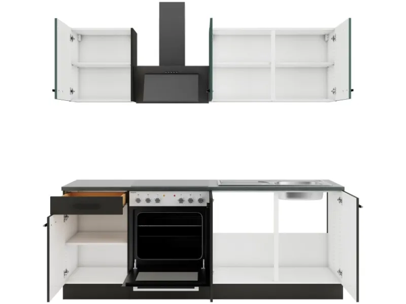 Discount Optifit Küchenzeile KPVM 2136OE-9+ o. E-Geräte Steingrün/Anthrazit 210 cm