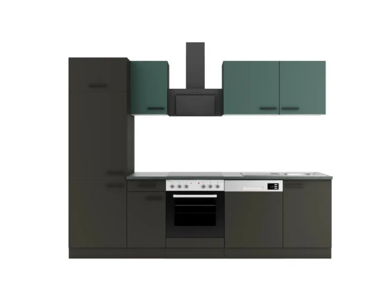 Best Optifit Küchenzeile KPVM 2702OE-9+ o. E-Geräte Steingrün/Anthrazit 270 cm