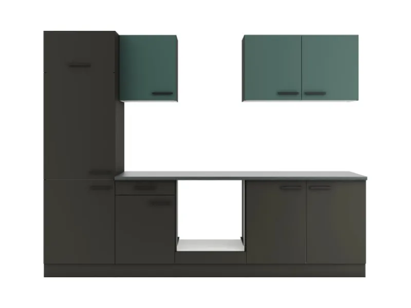 Optifit Küchenzeile KPVM 2711OE-9+ o. E-Geräte Steingrün/Anthrazit 270 cm< Kochfelder|Kühlschränke