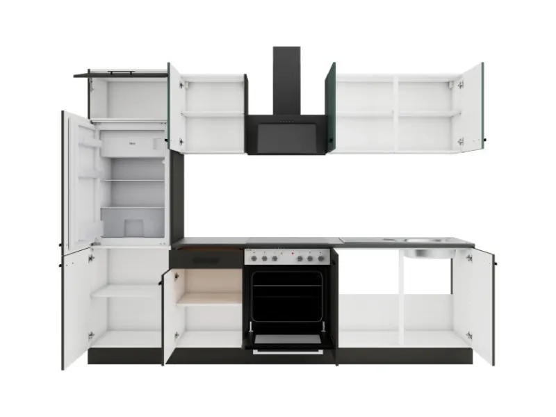 Optifit Küchenzeile KPVM 2711OE-9+ o. E-Geräte Steingrün/Anthrazit 270 cm< Kochfelder|Kühlschränke