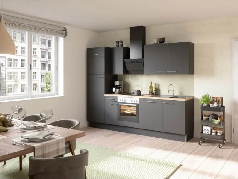 Clearance Optifit Küchenzeile Optikoncept Ingvar 270 cm Anthrazit