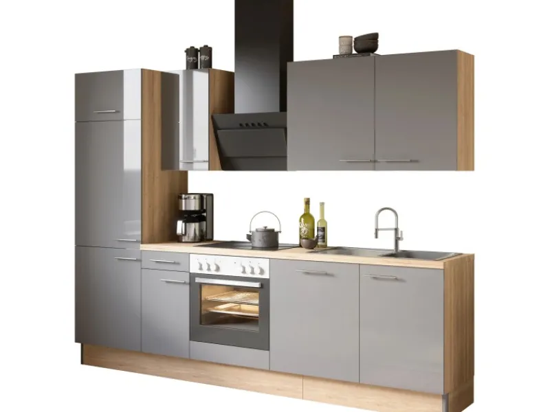 Discount Optifit Küchenzeile Optikoncept Jonte ohne E-Geräte 270 cm Anthrazit-Wildeiche