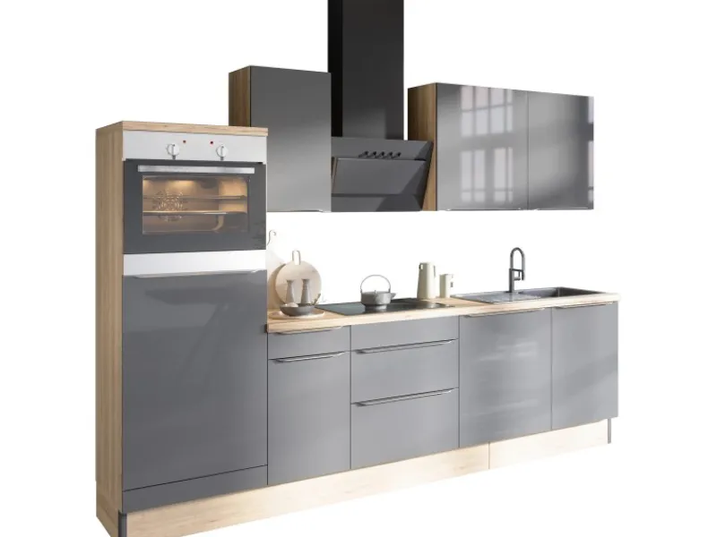 Optifit Küchenzeile Optikoncept Linus ohne E-Geräte 270 cm Anthrazit-Wildeiche< Besteckkästen