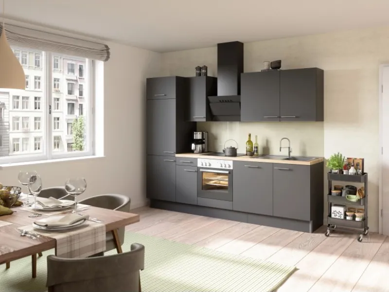 Optifit Besteckkästen|Kochfelder<Küchenzeile Optikoncept Ingvar 270 cm Anthrazit