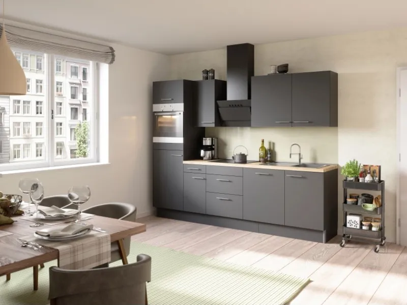 Optifit Besteckkästen|Kochfelder<Küchenzeile Optikoncept Ingvar ohne E-Geräte 270 cm Anthrazit