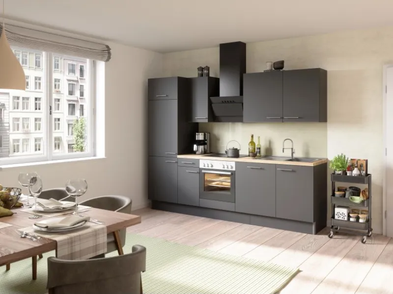 Outlet Optifit Küchenzeile Optikoncept Ingvar ohne E-Geräte 270 cm Anthrazit