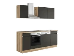 Optifit Herde<Küchenzeile OPTIkombi Noah420 ohne E-Geräte 210 cm Anthrazit/Wildeiche