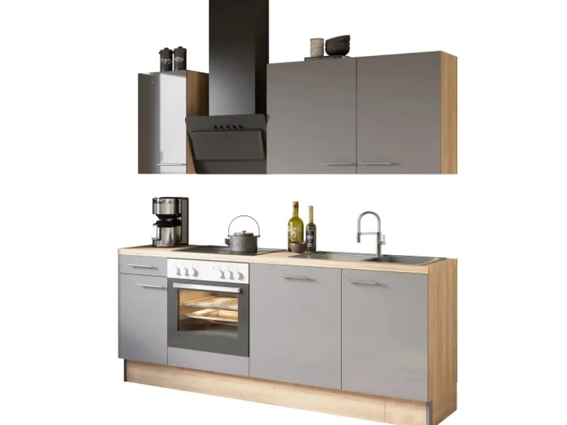 Optifit Einbauküchen<Küchenzeile Optikoncept Jonte 210 cm Anthrazit-Wildeiche Nachb.