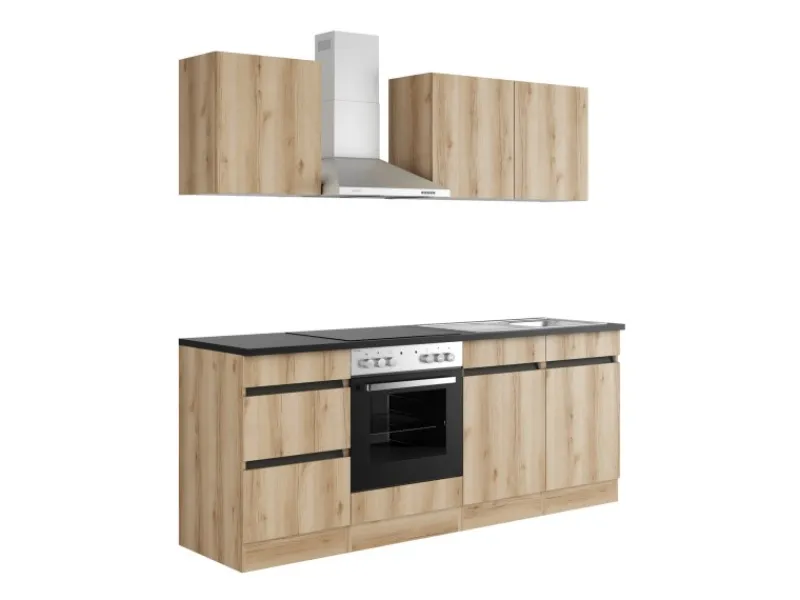 Optifit Küchenzeile OPTIkombi Kaya290 mit E-Geräten 210 cm Breite Wildeiche NB< Herde|Winkelküchen