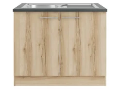 Optifit Livorno290 Küchen-Spülenunterschrank 100 cm Wildeiche Nachbildung< Einbauküchen|Küchenschränke