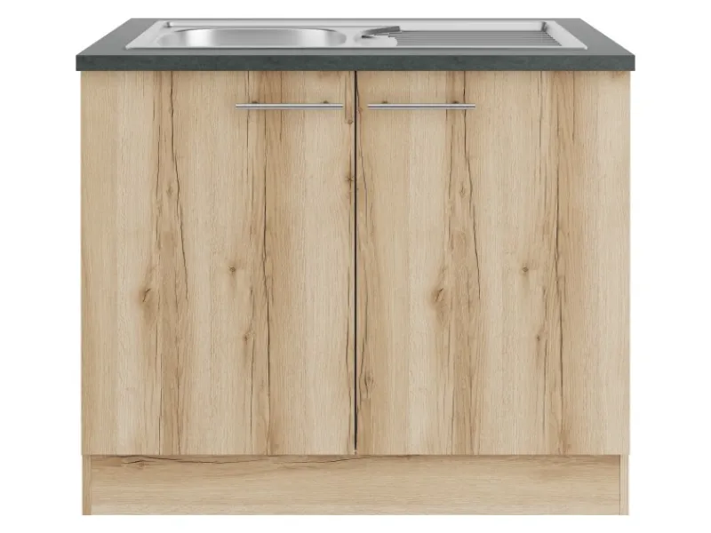 Optifit Livorno290 Küchen-Spülenunterschrank 100 cm Wildeiche Nachbildung< Einbauküchen|Küchenschränke