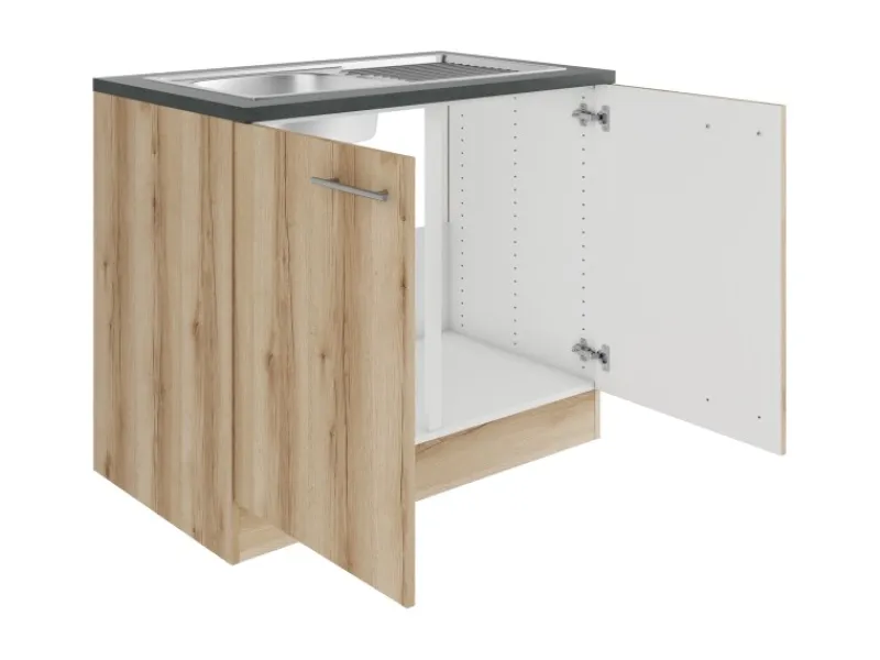 Optifit Livorno290 Küchen-Spülenunterschrank 100 cm Wildeiche Nachbildung< Einbauküchen|Küchenschränke